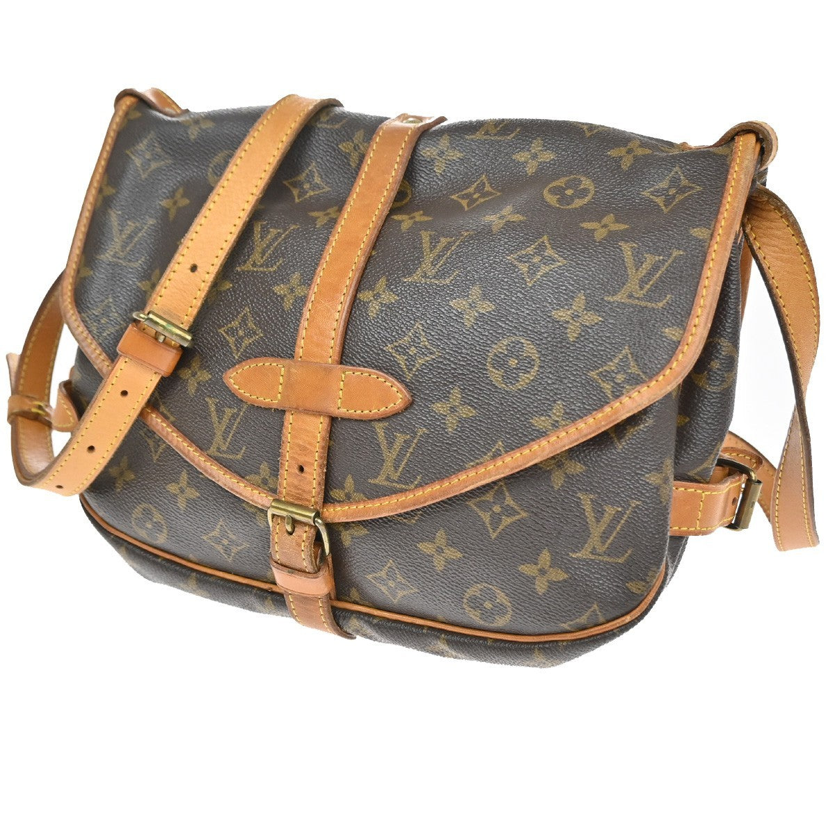 Louis Vuitton Saumur Handbag Monogram Canvas Brown Canvas Shoulder Bag Bag (Pre-Owned)