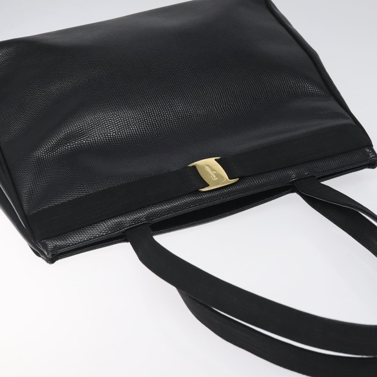 Salvatore Ferragamo Vintage Vara Bow Tote Lizard Embossed Leather Black Leather Tote Bag Bag (Pre-Owned)