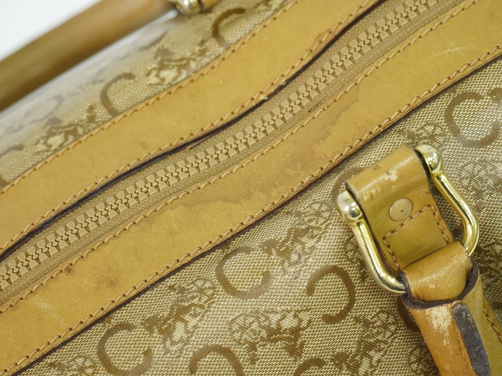 Celine Vintage Duffle Bag Canvas And Leather Beige Pvc Travel Bag Bag (Pre-Owned)