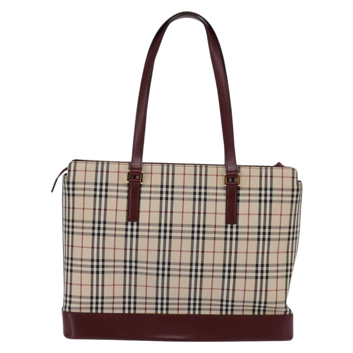 Burberry Nova Check Tote Canvas Check Pattern Beige Canvas Bag (Pre-Owned)