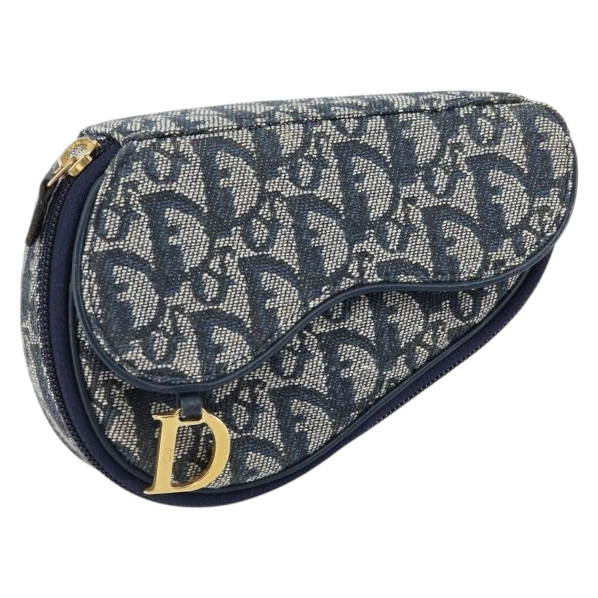 Christian Dior Vintage Saddle Coin Purse Diorissimo Canvas Navy Canvas Clutche & Pouche Bag (Pre-Owned)