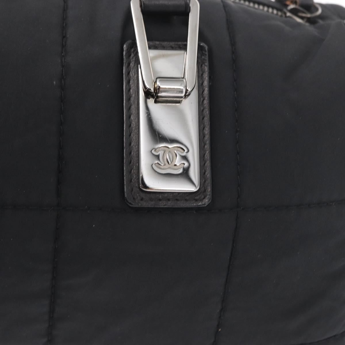 Chanel Square Stitch Boston Bag Quilted Nylon Black Nylon Travel Bag Bag (Pre-Owned)