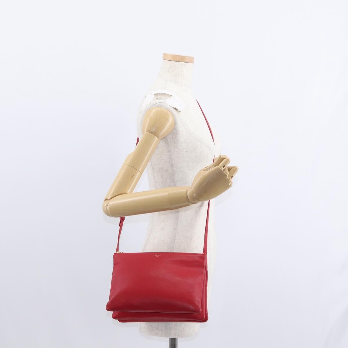 Celine Trio Crossbody Bag Leather Red Leather Shoulder Bag Bag (Pre-Owned)