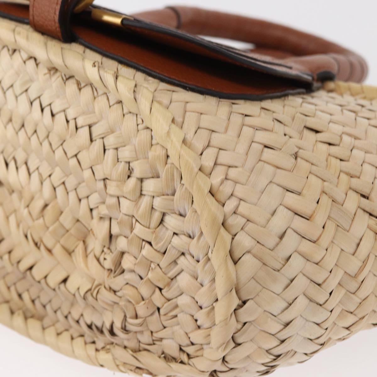 Chloe Marcie Basket Bag Raffia And Leather Beige Wicker Handbag (Pre-Owned)