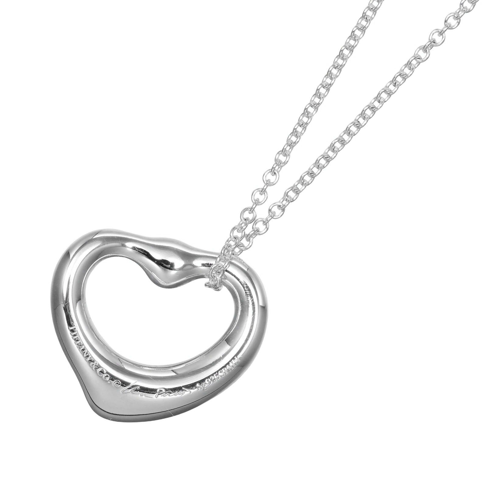 Tiffany & Co. Elsa Peretti Open Heart Pendant Necklace Sterling Silver With Pink Sapphire Silver Silver Necklace Jewelry (Pre-Owned)