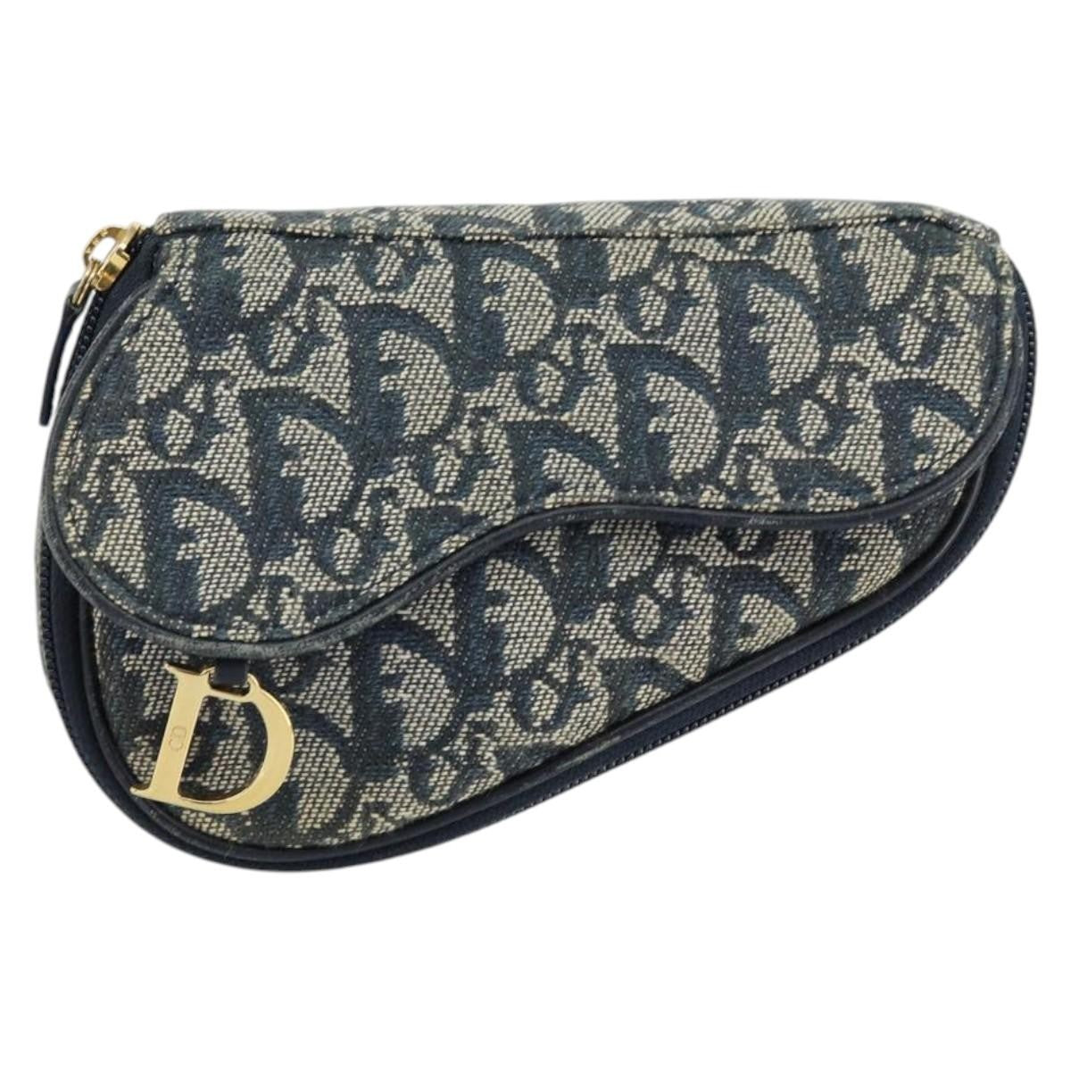 Christian Dior Vintage Saddle Coin Purse Diorissimo Canvas Blue Canvas Clutche & Pouche Bag (Pre-Owned)