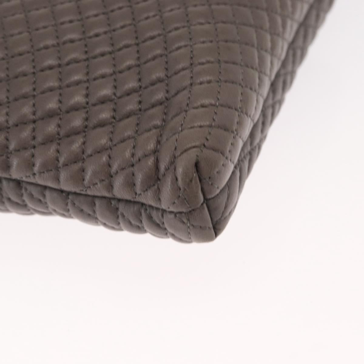 Bally Vintage Chain Shoulder Bag Quilted Leather Gray Leather Shoulder Bag Bag (Pre-Owned)