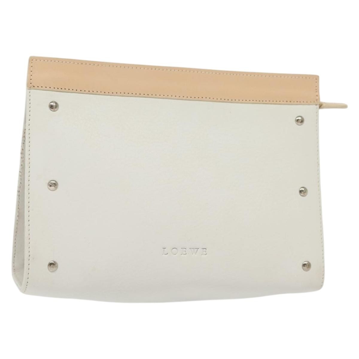 Loewe Flat Zip Pouch Leather White Leather Clutche & Pouche Bag (Pre-Owned)