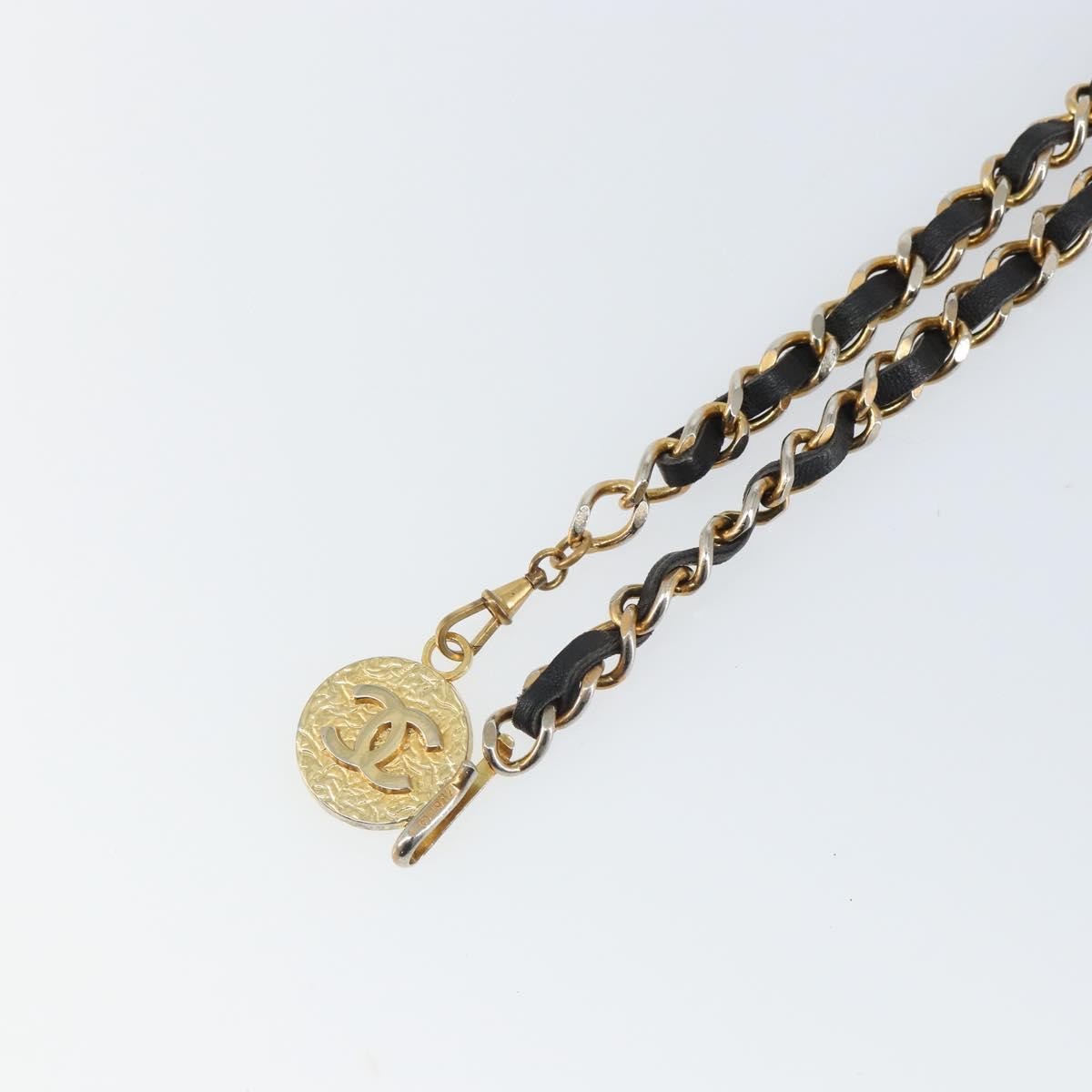 Chanel Vintage Logo Chain Belt Metal And Leather Black Metal Belts Accessory (Pre-Owned)