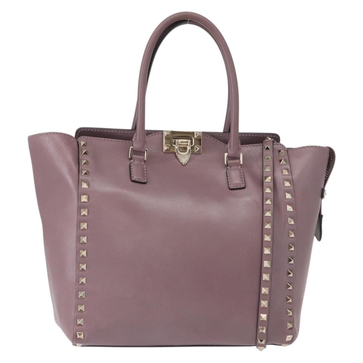 Valentino Garavani Rockstud Tote Rigid Leather Purple Leather Handbag (Pre-Owned)