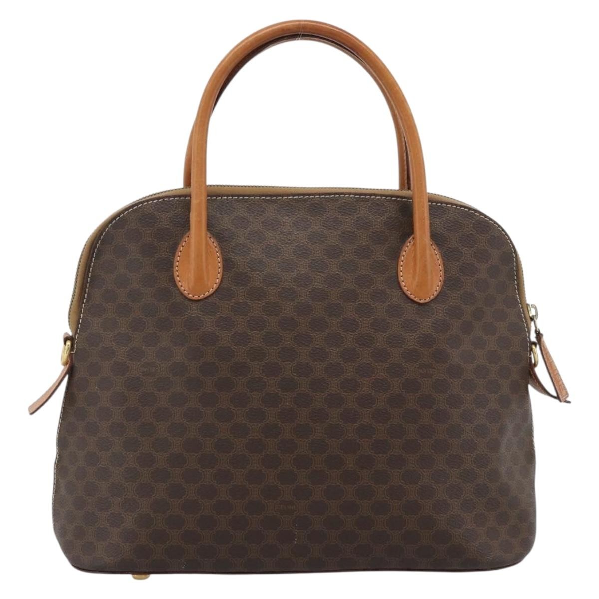 Celine Vintage Macadam Handbag Canvas Brown Canvas Handbag (Pre-Owned)