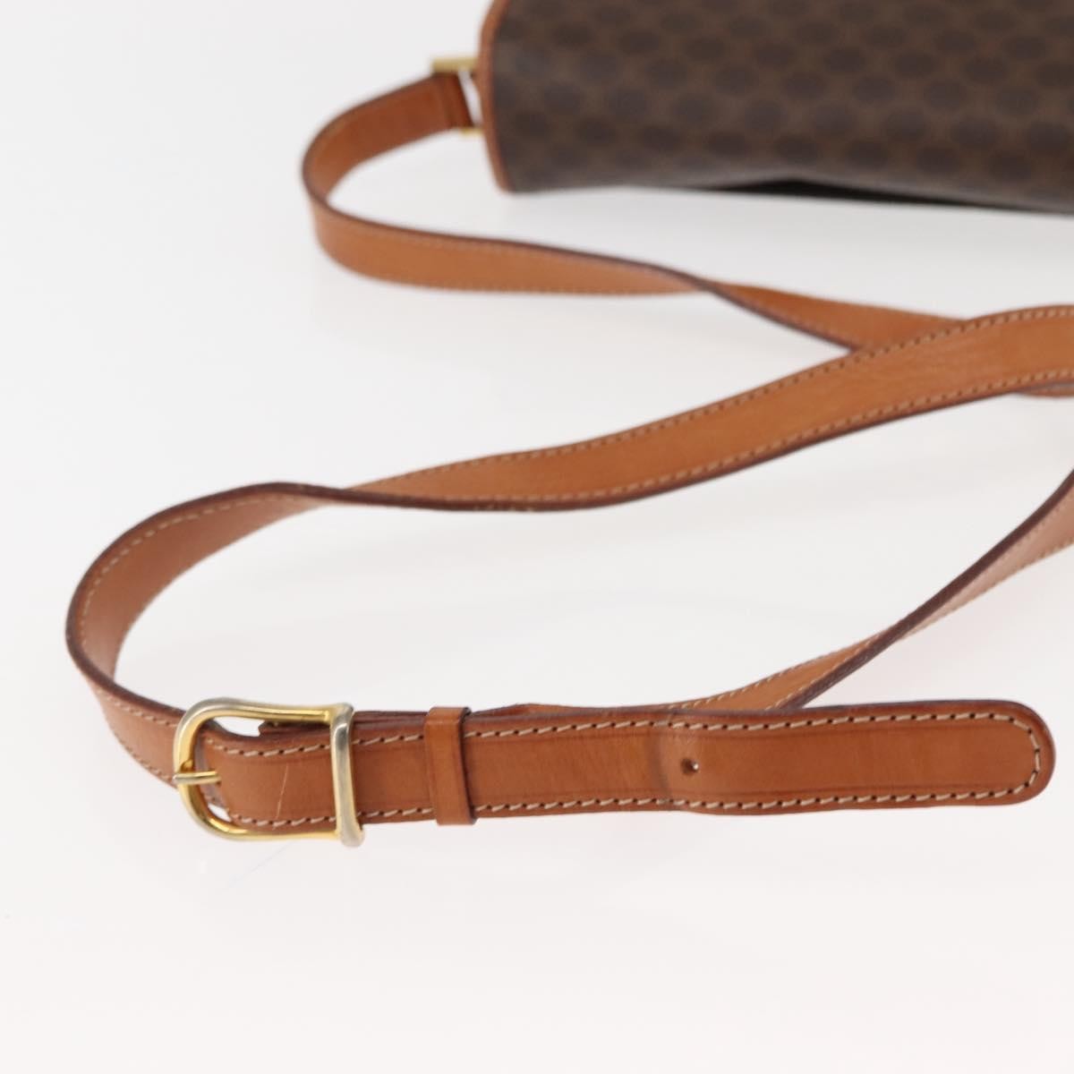 Celine Vintage Macadam Circle Logo Shoulder Bag Canvas And Leather Brown Canvas Bag (Pre-Owned)