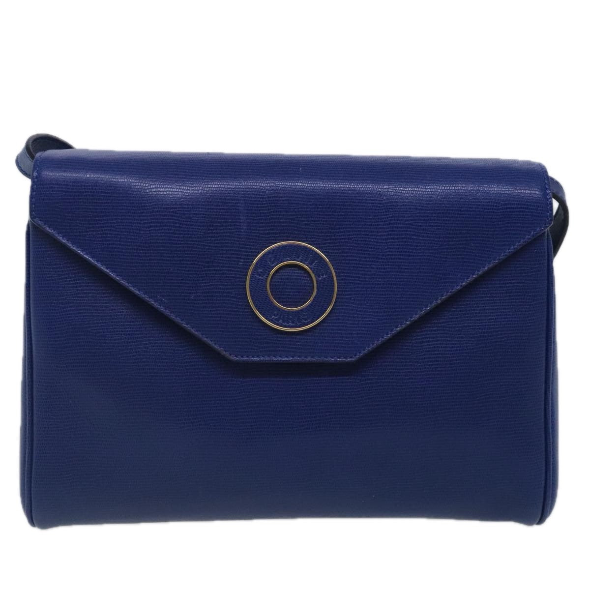 Celine Vintage Circle Logo Crossbody Bag Leather Blue Leather Shoulder Bag Bag (Pre-Owned)