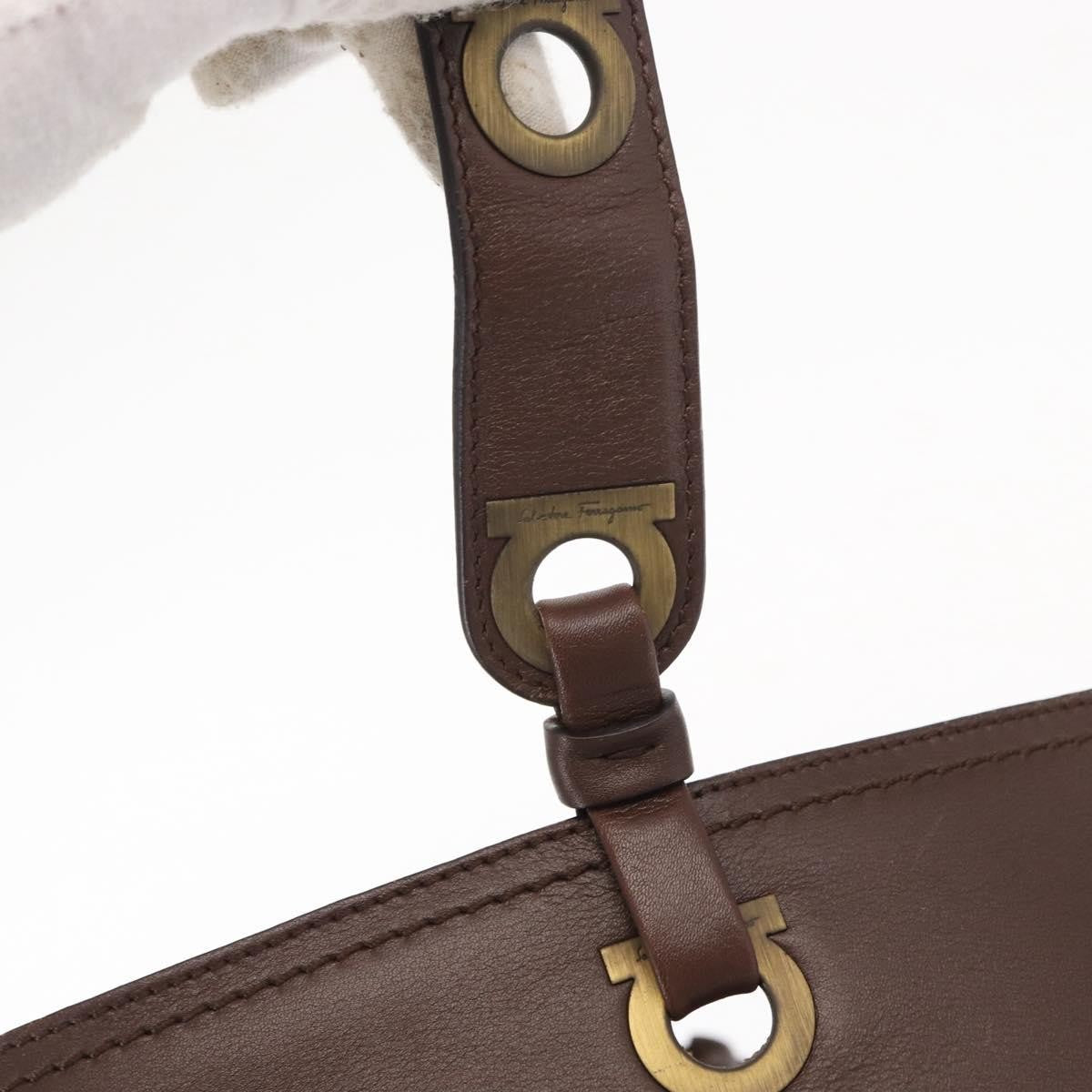 Salvatore Ferragamo Gancini Tote Leather Brown Leather Tote Bag Bag (Pre-Owned)