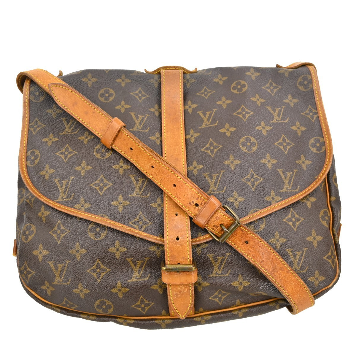Louis Vuitton Saumur Handbag Monogram Canvas Brown Canvas Shoulder Bag Bag (Pre-Owned)