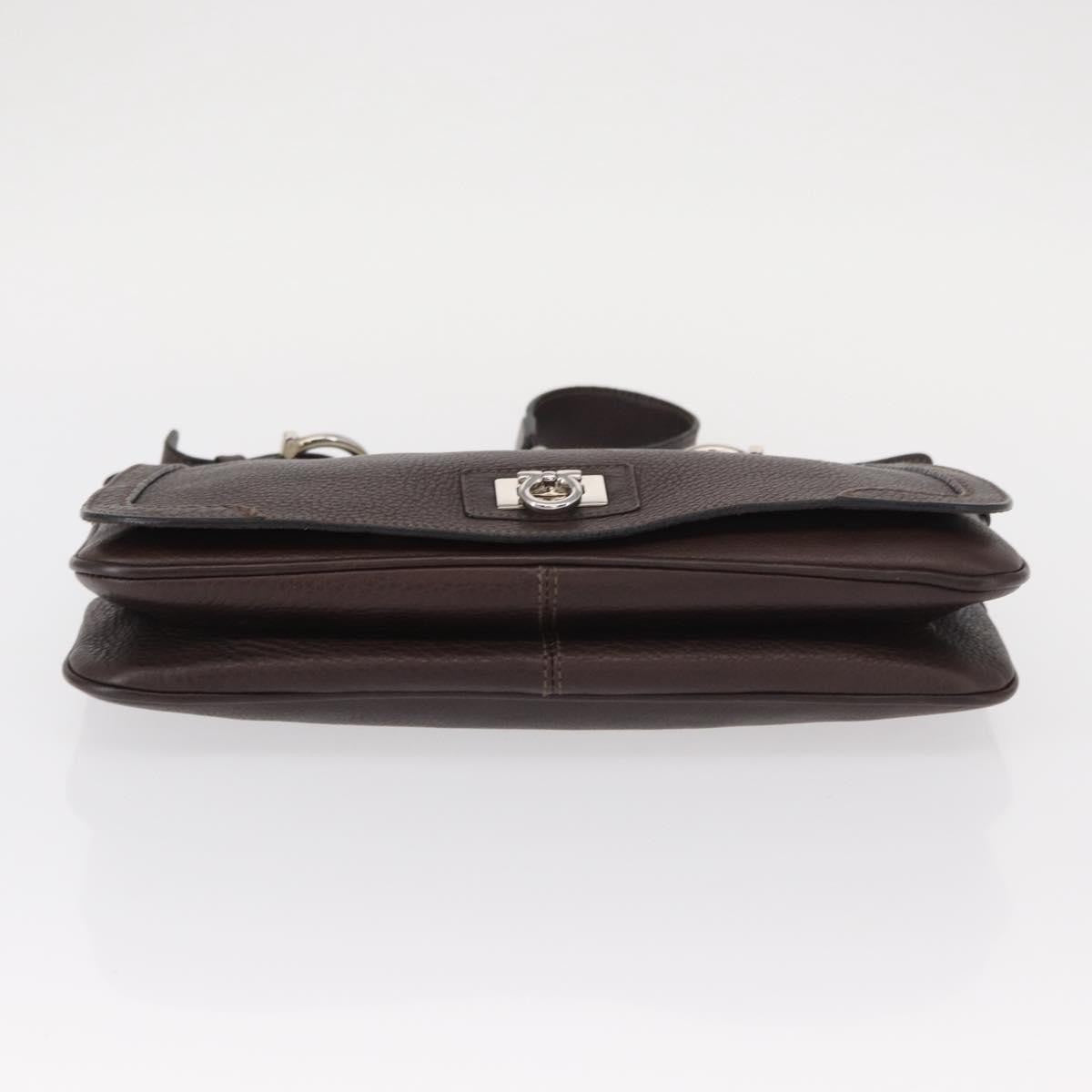 Salvatore Ferragamo Gancini Shoulder Bag Leather Brown Leather Shoulder Bag Bag (Pre-Owned)