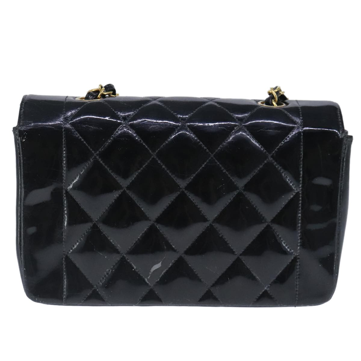 Chanel Vintage So Black Diana Flap Bag Quilted Patent Black Patent_Leather Shoulder Bag Bag (Pre-Owned)