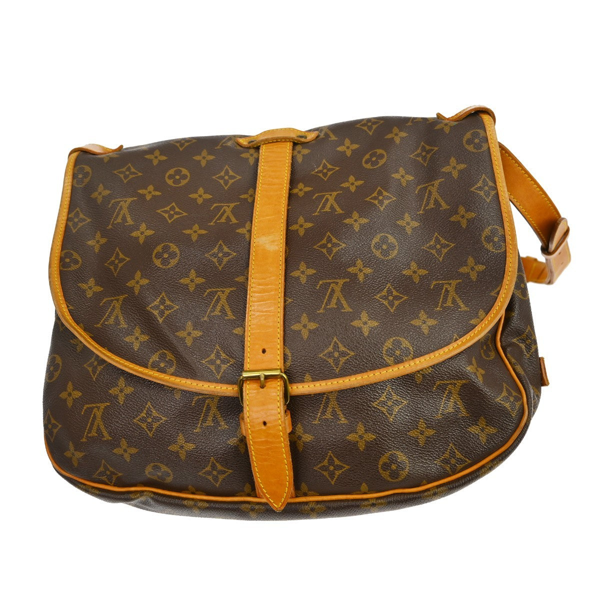 Louis Vuitton Saumur Handbag Monogram Canvas Brown Canvas Shoulder Bag Bag (Pre-Owned)