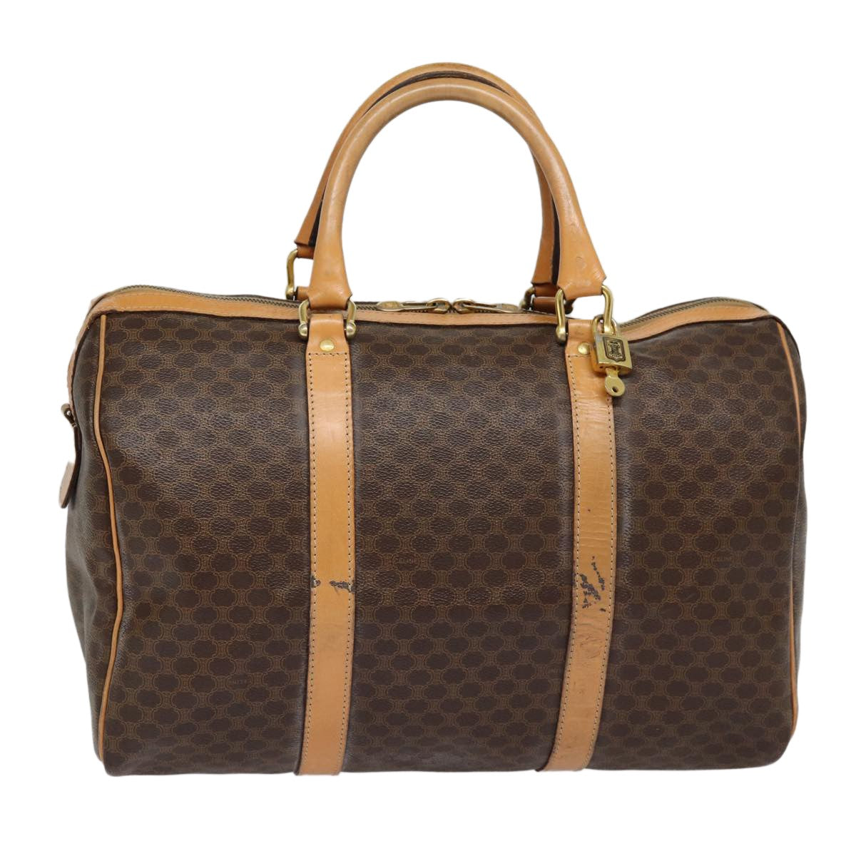 Celine Vintage Duffle Bag Macadam Coated Canvas Brown Canvas Travel Bag Bag (Pre-Owned)