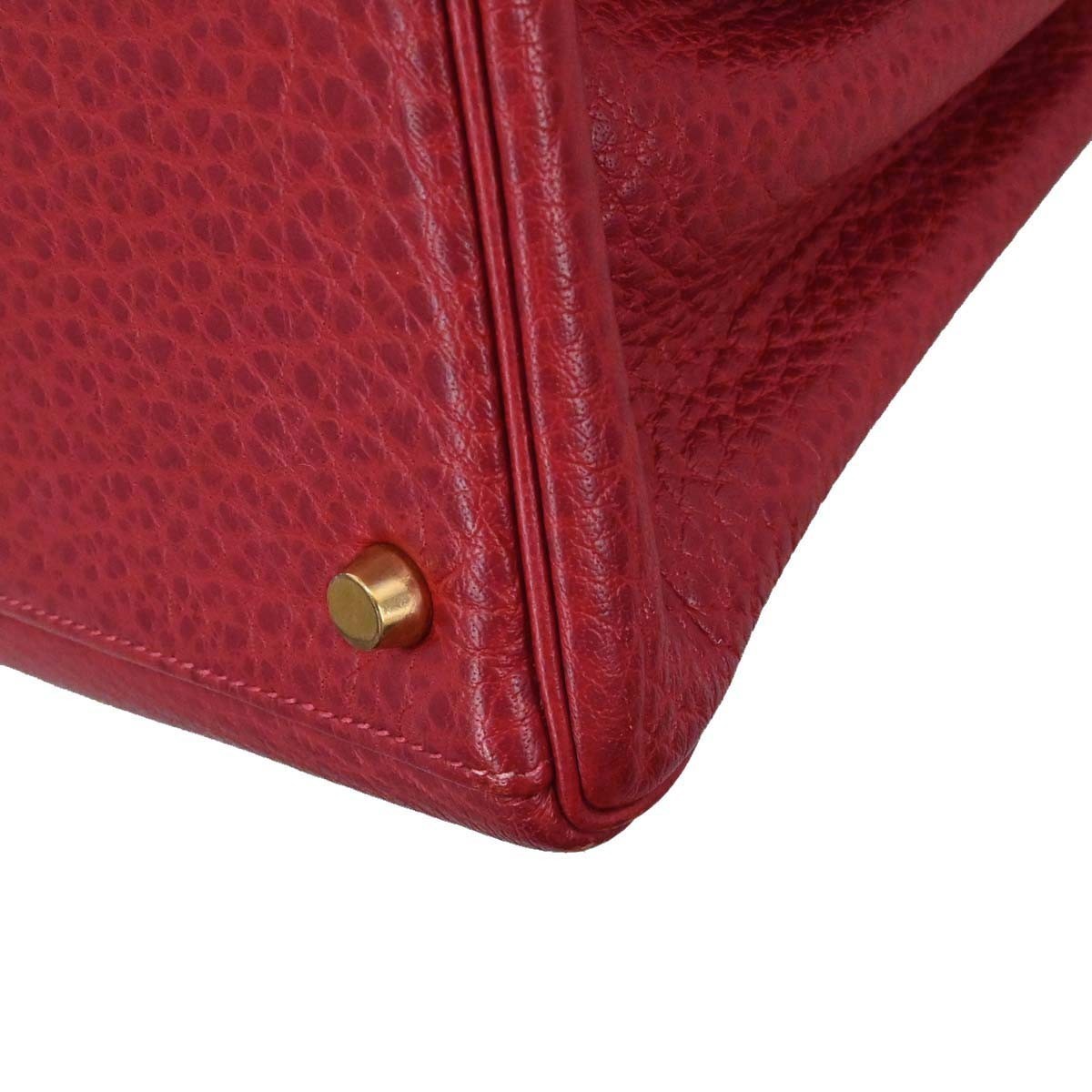 Hermes Kelly Handbag Red Clemence With Gold Hardware Red Leather Handbag (Pre-Owned)