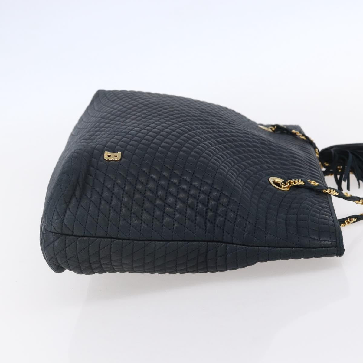 Bally Vintage Chain Shoulder Bag Quilted Leather Navy Leather Shoulder Bag Bag (Pre-Owned)