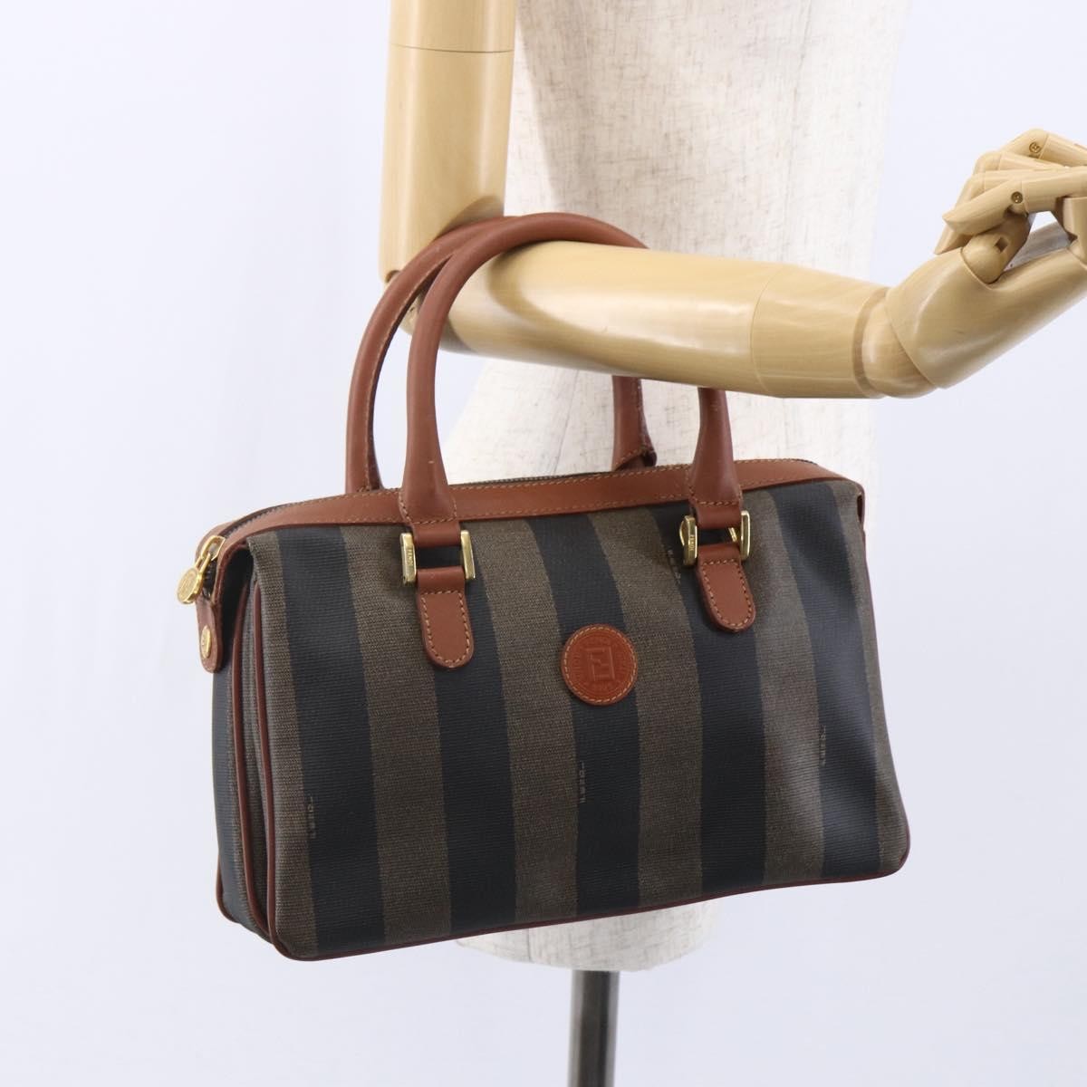Fendi Vintage Pequin Convertible Boston Bag Coated Canvas Brown Canvas Handbag (Pre-Owned)