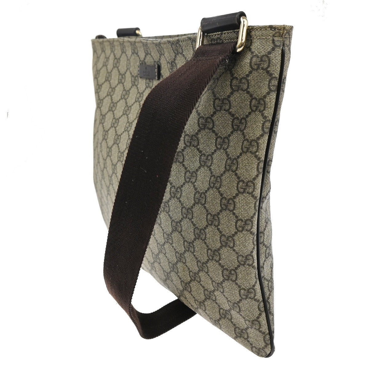 Gucci Zip Top Messenger Bag Gg Coated Canvas Brown Canvas Shoulder Bag Bag (Pre-Owned)