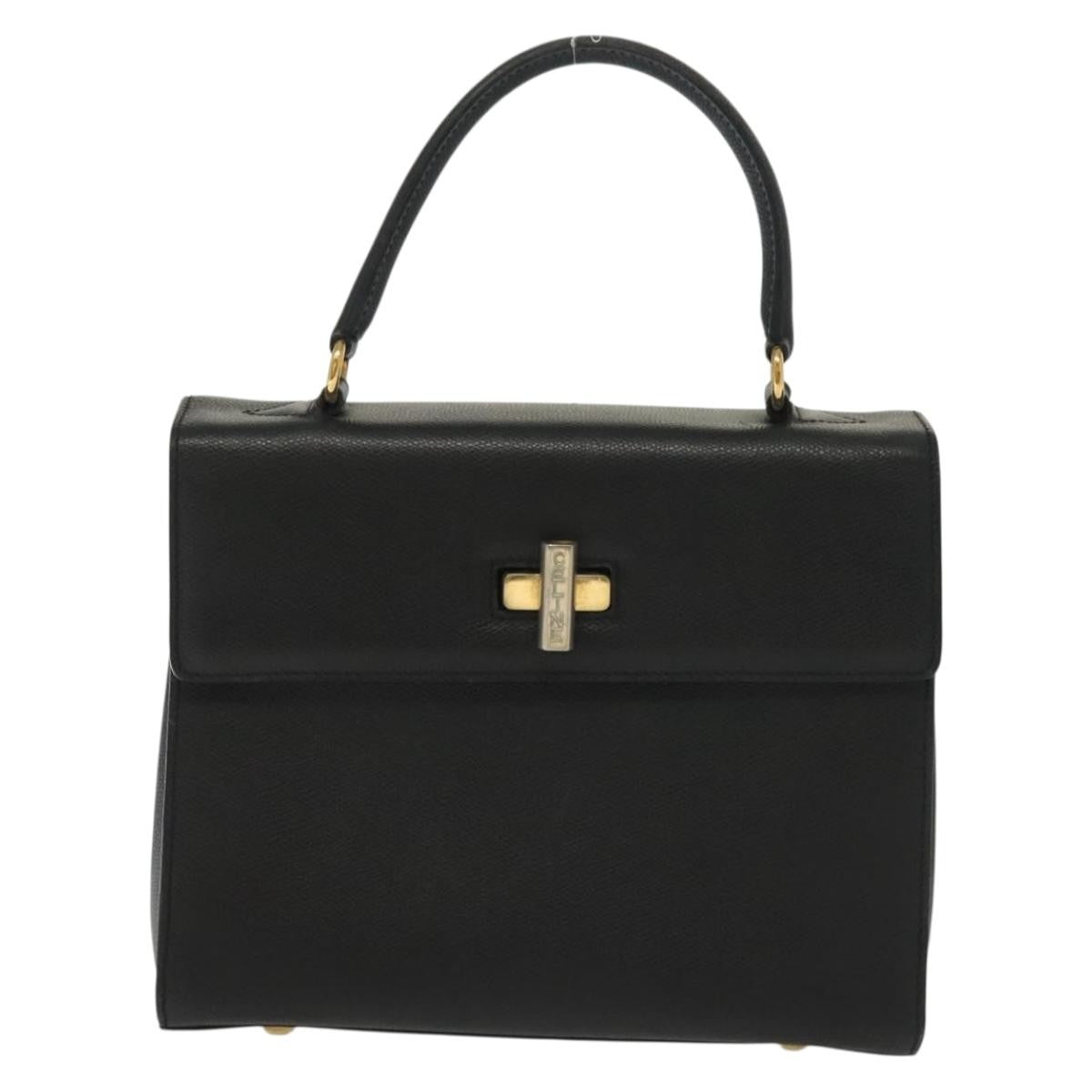 Celine Vintage Convertible Turnlock Top Handle Bag Leather Black Leather Bag (Pre-Owned)