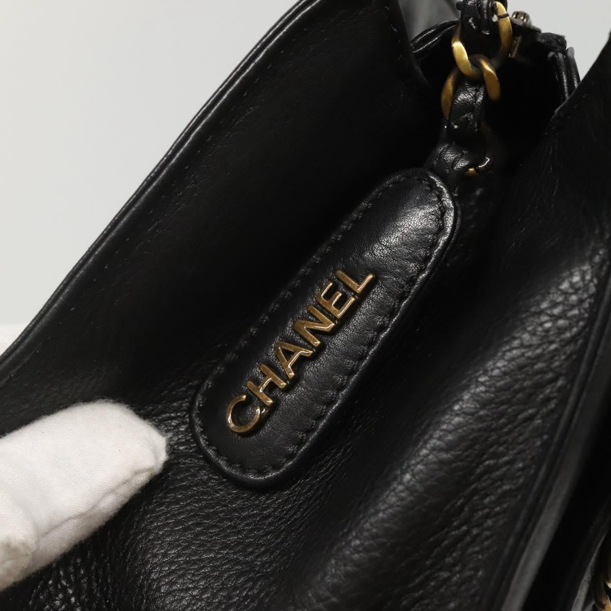 Chanel Vintage Front Pocket Chain Tote Leather Black Leather Shoulder Bag Bag (Pre-Owned)