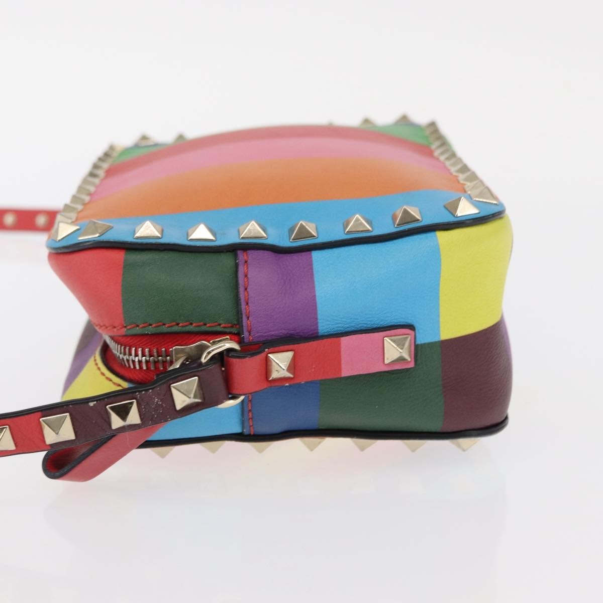 Valentino Garavani Rockstud 1973 Camera Crossbody Bag Striped Leather Gold Leather Shoulder Bag Bag (Pre-Owned)
