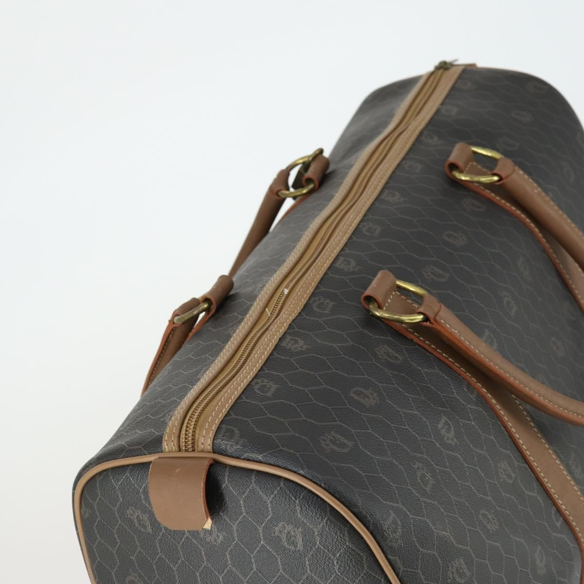 Christian Dior Vintage Honeycomb Boston Bag Canvas And Leather Black Canvas Travel Bag Bag (Pre-Owned)