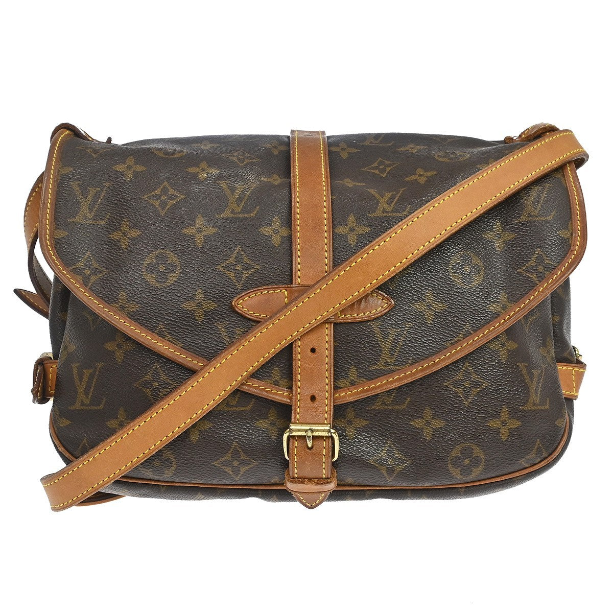 Louis Vuitton Saumur Handbag Monogram Canvas Brown Canvas Shoulder Bag Bag (Pre-Owned)