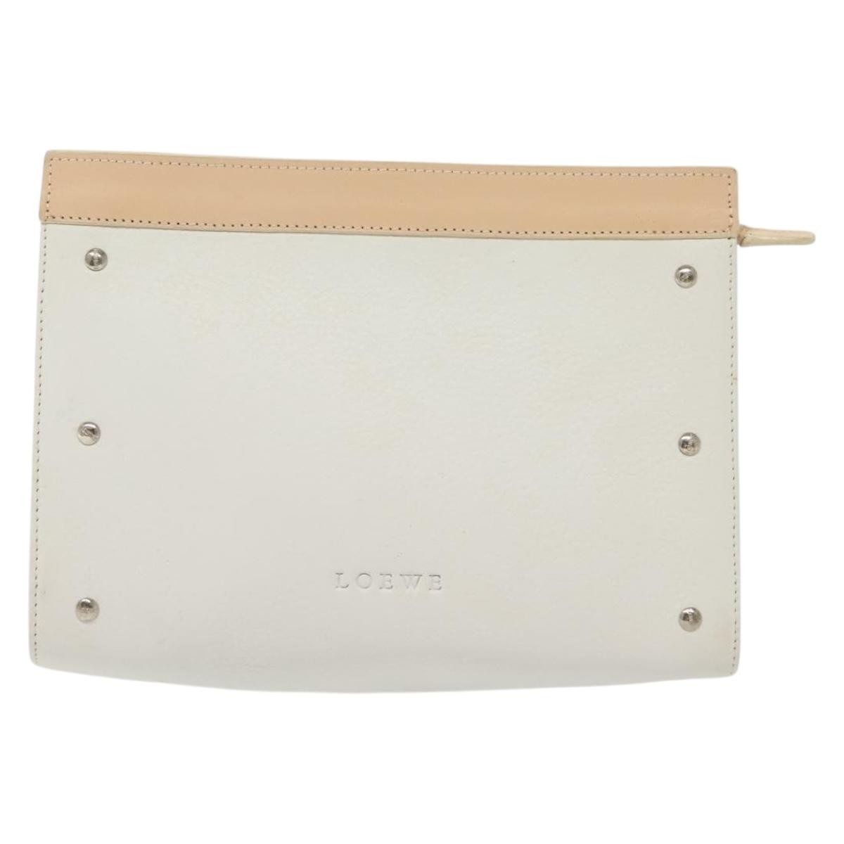 Loewe Flat Zip Pouch Leather White Leather Clutche & Pouche Bag (Pre-Owned)