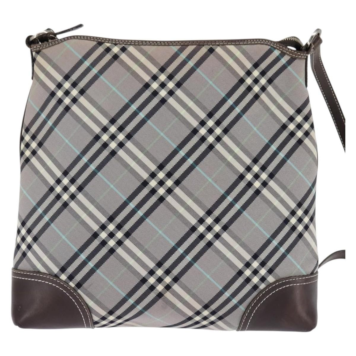 Burberry Nova Check Blue Label Canvas Gray Nylon Shoulder Bag Bag (Pre-Owned)