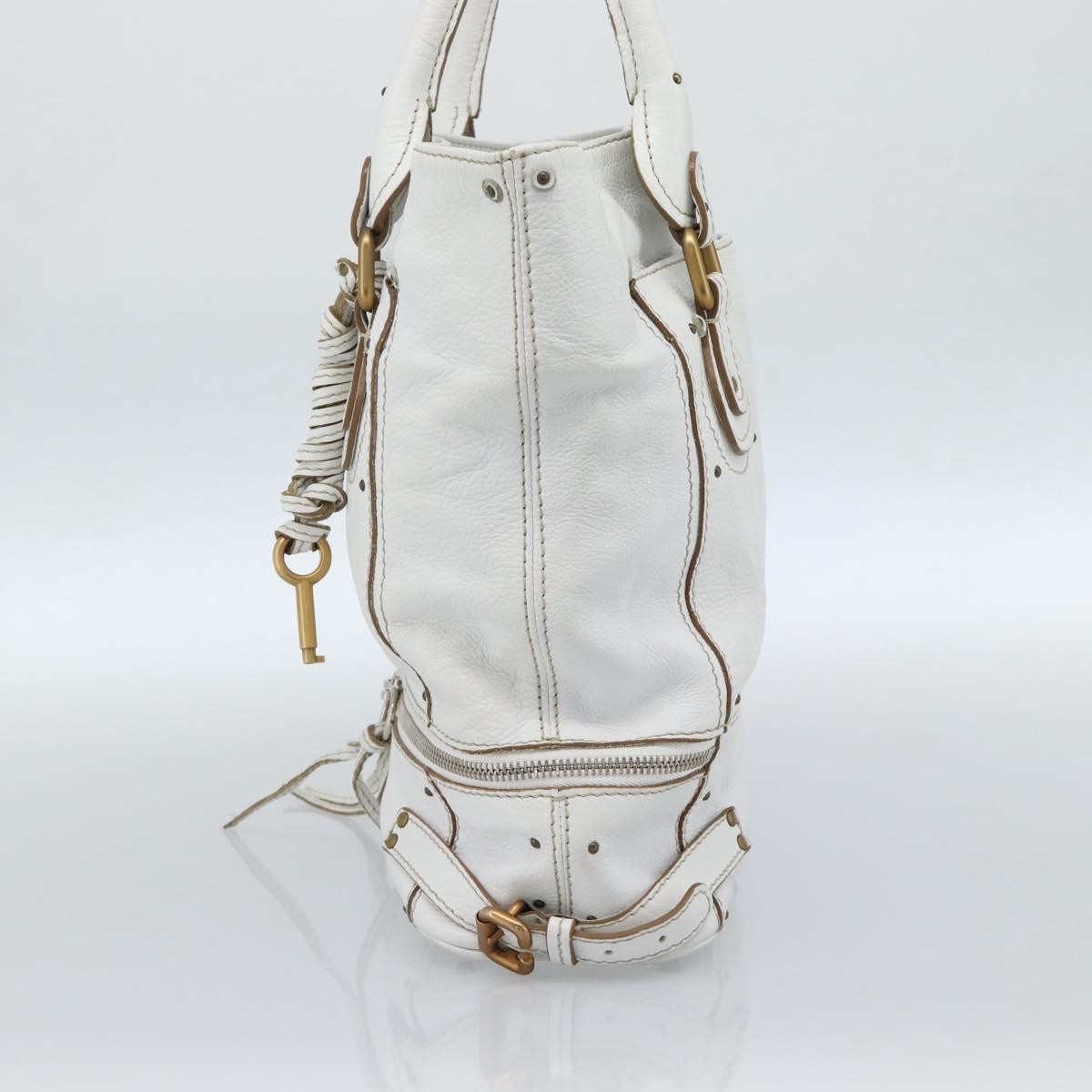 Chloe Paddington Lock Tote Leather White_Gold Leather Tote Bag Bag (Pre-Owned)