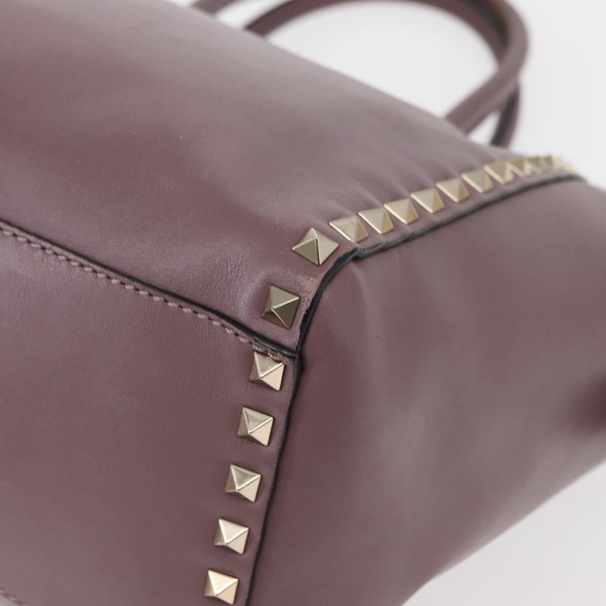 Valentino Garavani Rockstud Tote Rigid Leather Purple Leather Handbag (Pre-Owned)