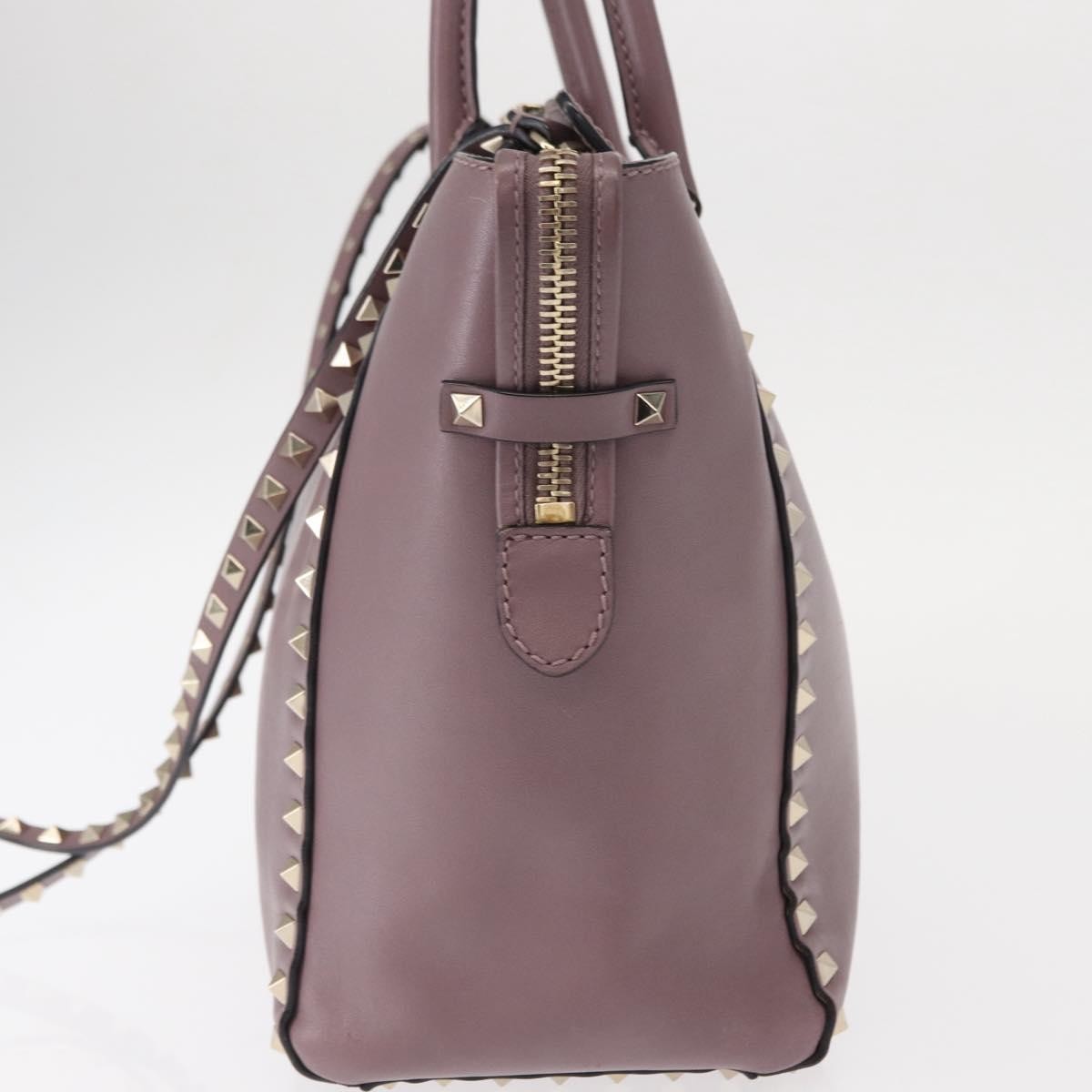 Valentino Garavani Rockstud Tote Rigid Leather Purple Leather Handbag (Pre-Owned)