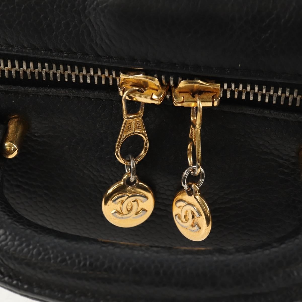 Chanel Vintage Timeless Zip Around Vanity Case Caviar Black Leather Clutche & Pouche Bag (Pre-Owned)