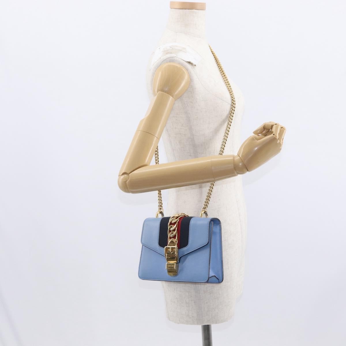 Gucci Sylvie Chain Shoulder Bag Leather Blue Leather Shoulder Bag Bag (Pre-Owned)