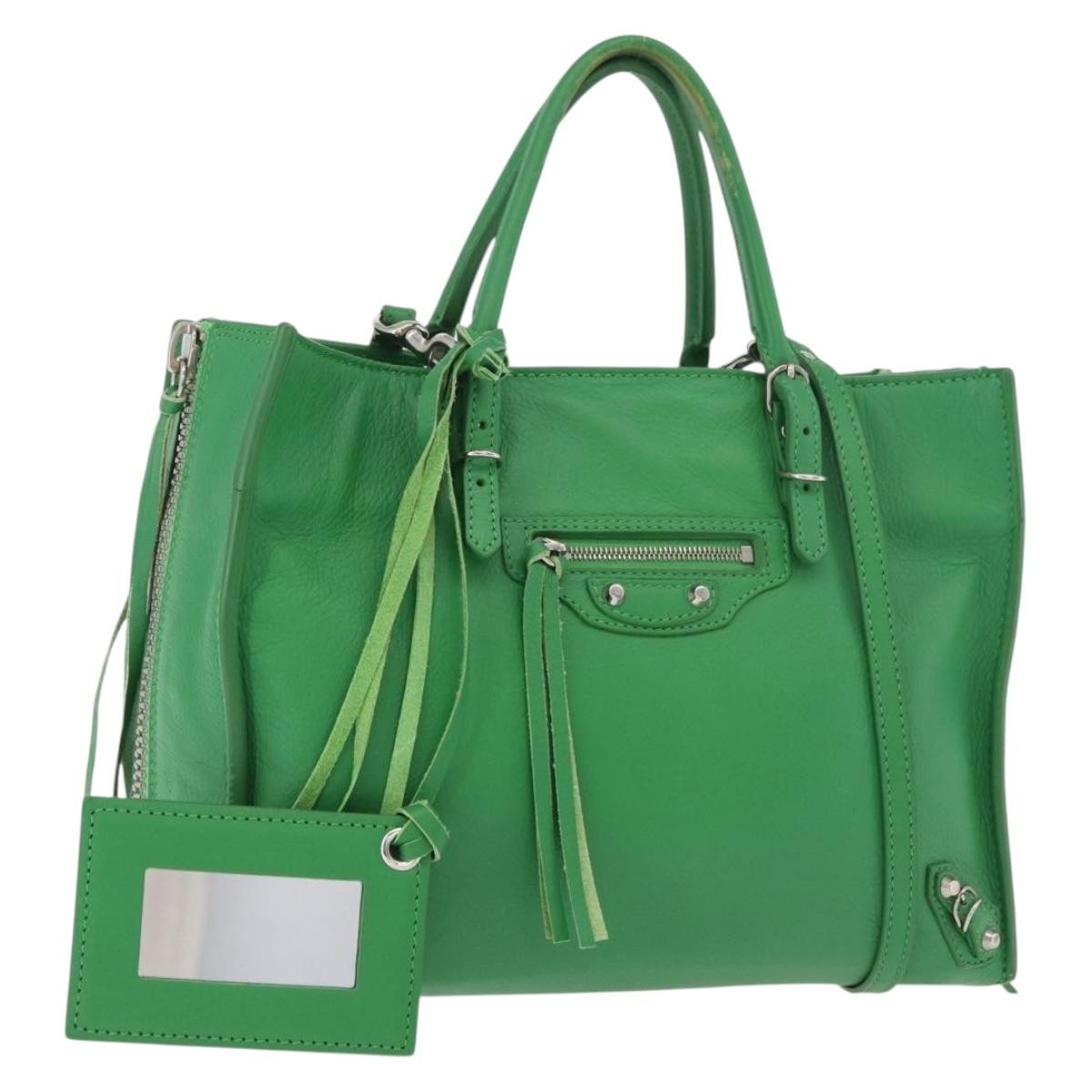 Balenciaga Papier Flap Tote Leather Green Leather Tote Bag Bag (Pre-Owned)