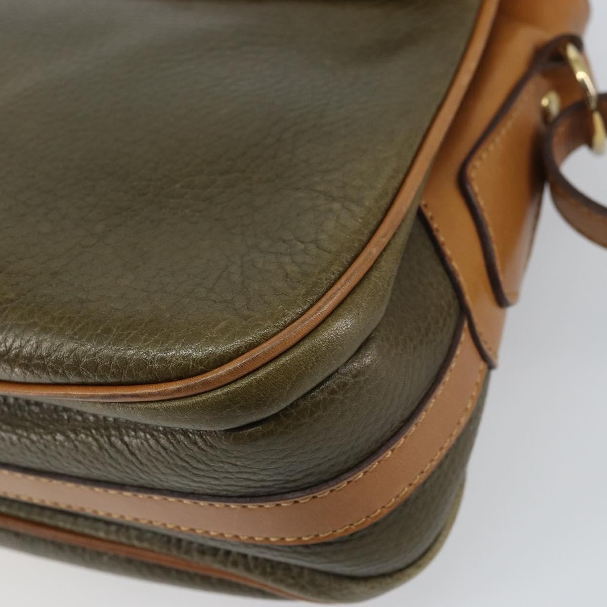 Celine Vintage Shoulder Bag Leather Khaki Leather Shoulder Bag Bag (Pre-Owned)