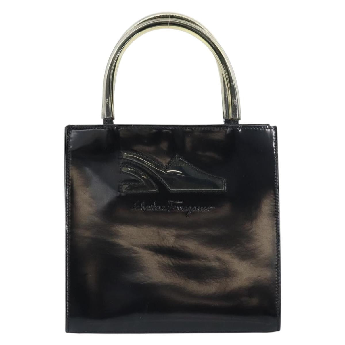Salvatore Ferragamo Vintage Handbag Patent Leather Black Patent_Leather Handbag (Pre-Owned)
