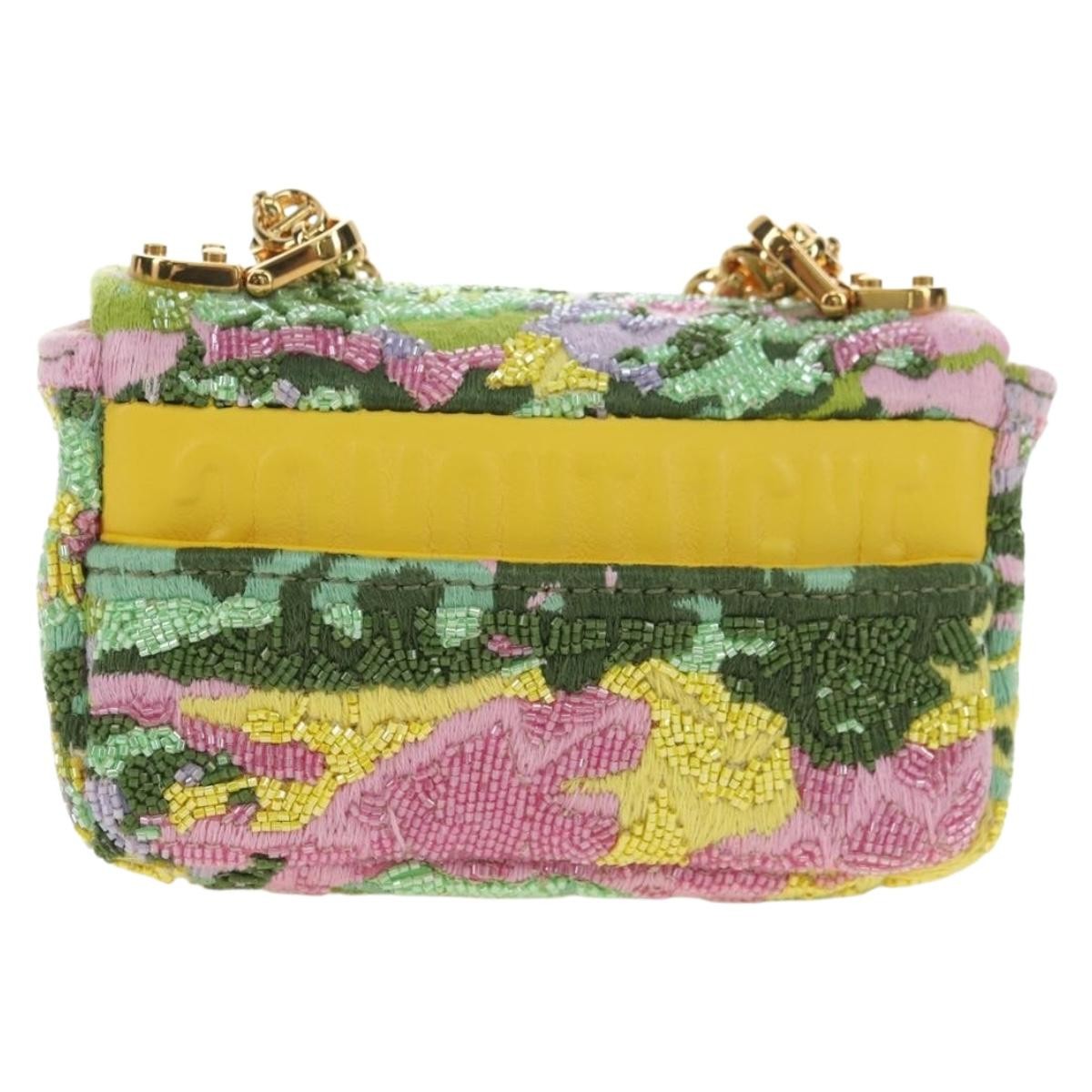 Christian Dior Caro Bag Embroidered Canvas Green Canvas Handbag (Pre-Owned)