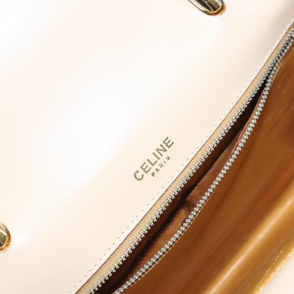 Celine Vintage Top Handle Bag Glazed Leather Ecru Leather Handbag (Pre-Owned)