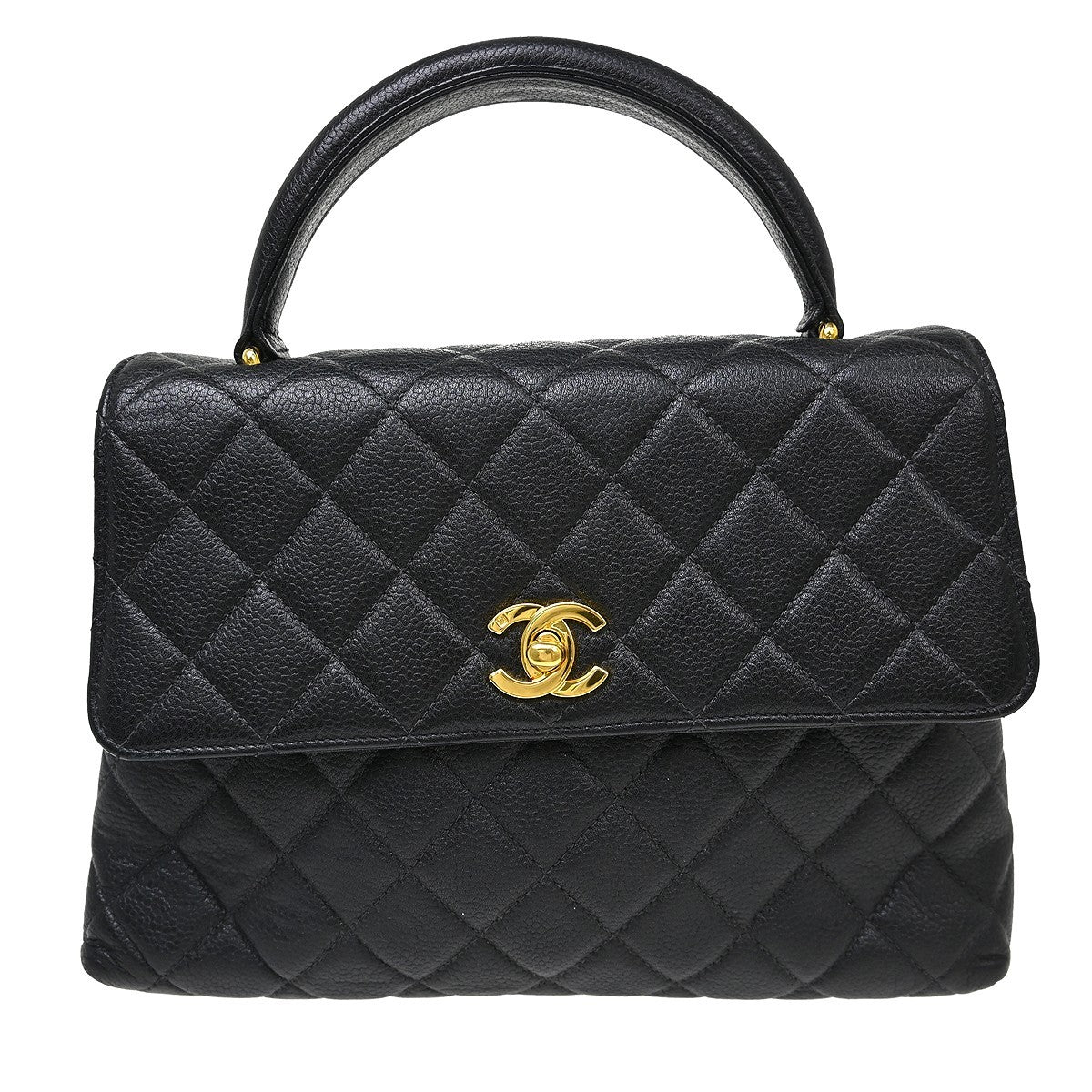 Chanel Vintage Classic Top Handle Flap Bag Quilted Caviar Black Leather Handbag (Pre-Owned)