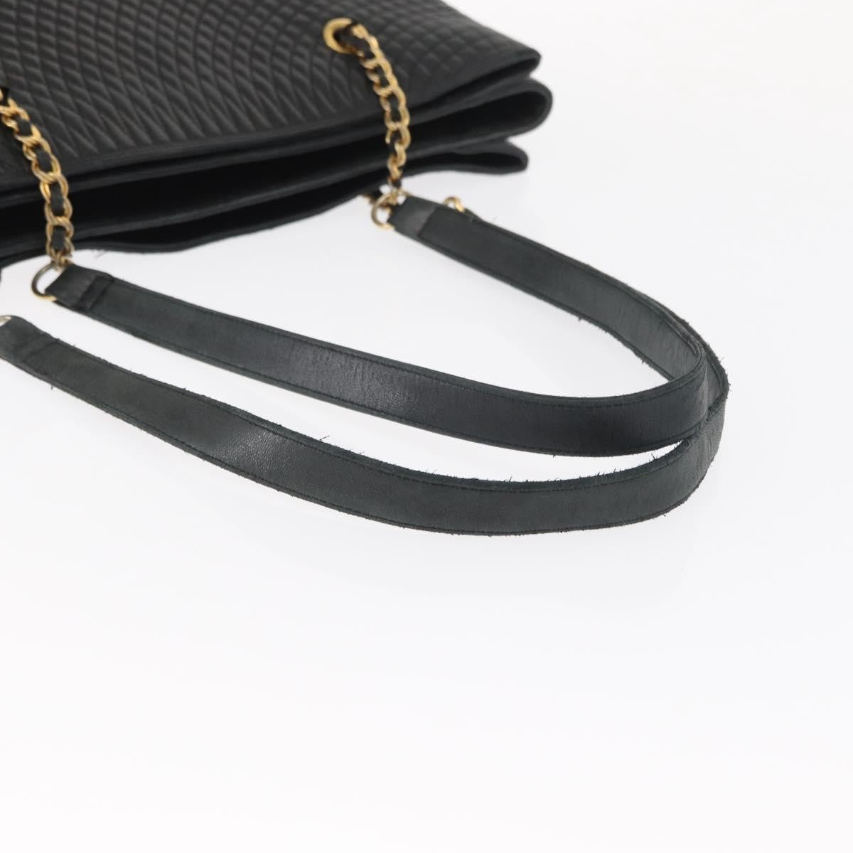 Bally Vintage Chain Shoulder Bag Quilted Leather Navy Leather Shoulder Bag Bag (Pre-Owned)