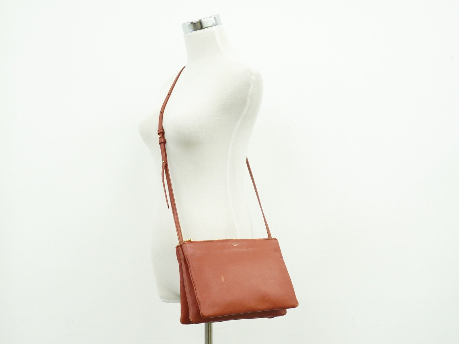 Celine Trio Crossbody Bag Leather Red Leather Shoulder Bag Bag (Pre-Owned)