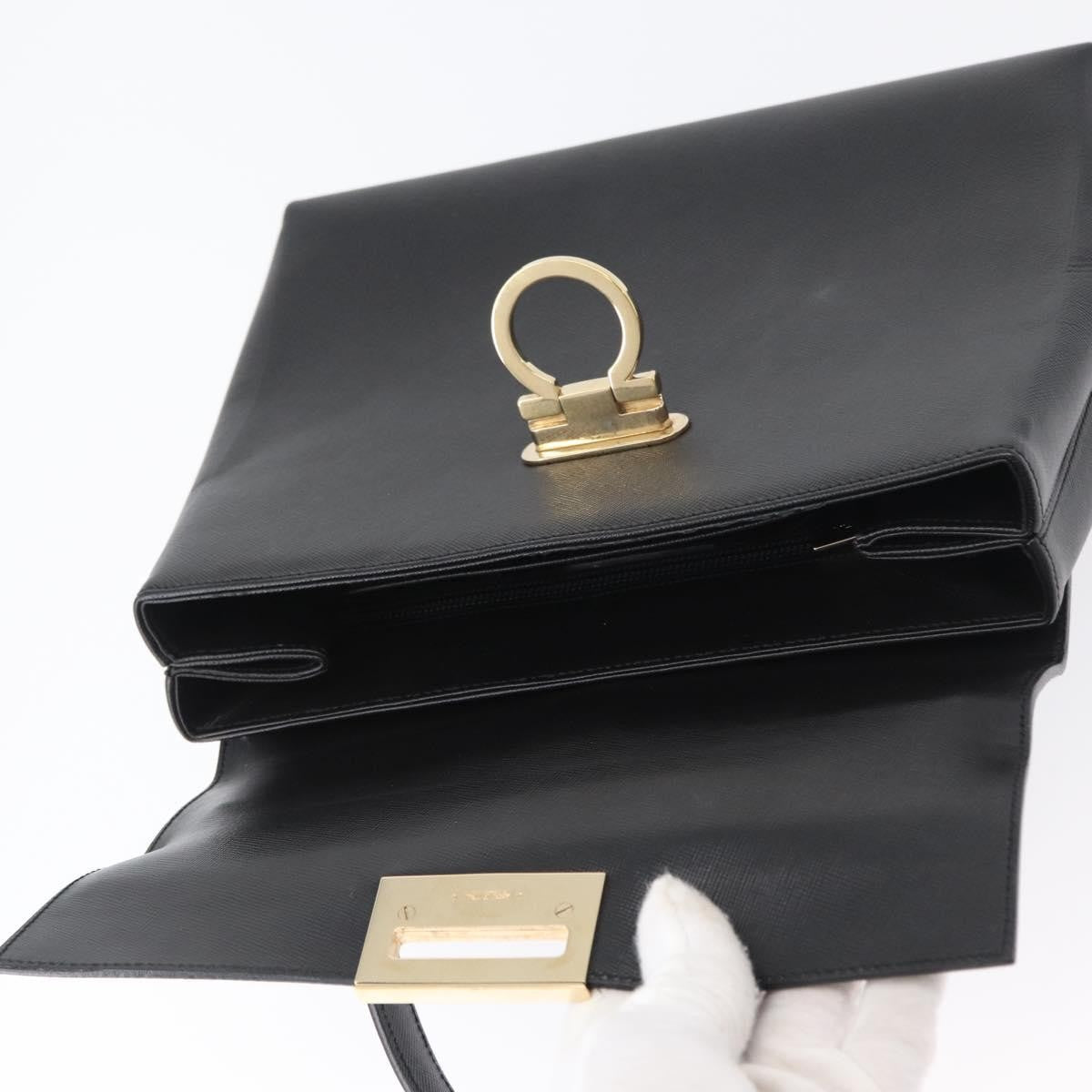 Salvatore Ferragamo Gancini Handbag Leather Black Leather Handbag (Pre-Owned)