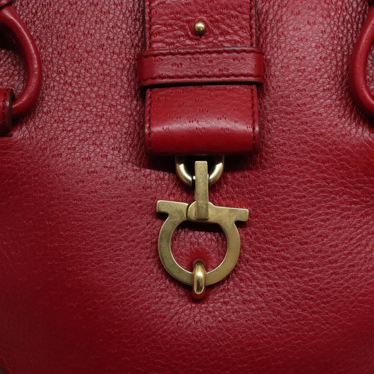 Salvatore Ferragamo Gancini Handbag Leather Red Leather Handbag (Pre-Owned)