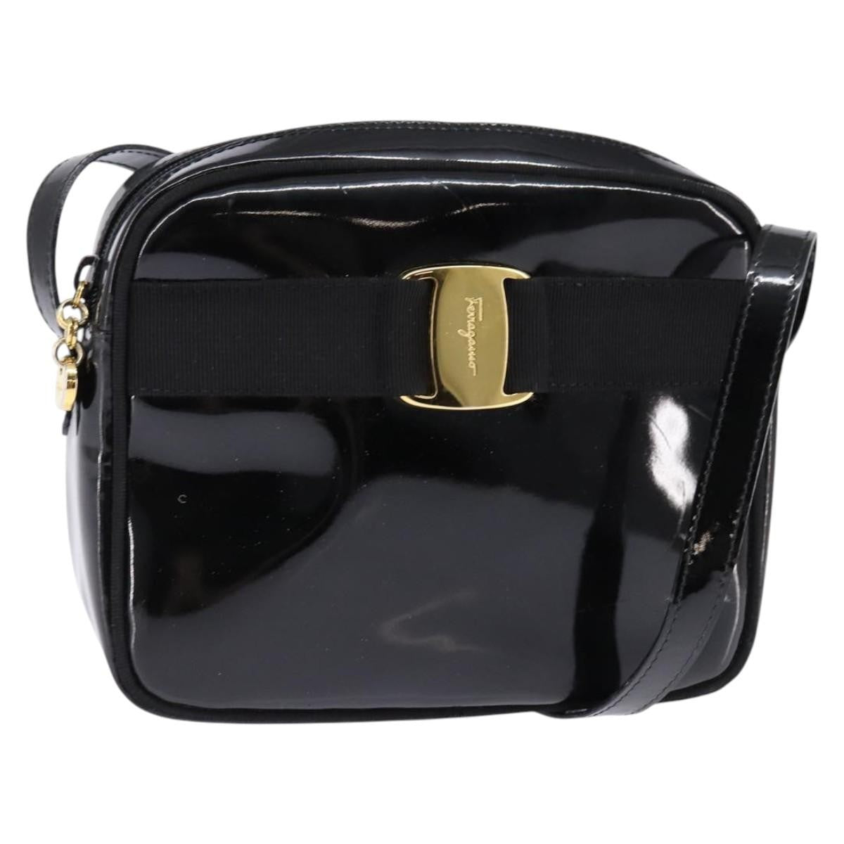 Salvatore Ferragamo Vara Bow Camera Shoulder Bag Patent Leather Black Patent_Leather Shoulder Bag Bag (Pre-Owned)